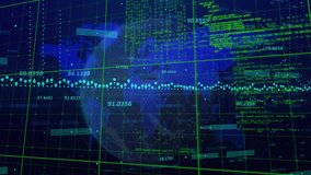 Animation of data processing over world map and globe. Global business and digital interface concept digitally generated video. - Powered by Shutterstock - Get 15% off with code: PIKWIZARD15
