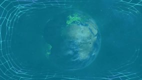 Animation of rainbow lens flare over abstract shapes and green light trails over spinning globe. Global networking and business technology concept - Powered by Shutterstock - Get 15% off with code: PIKWIZARD15