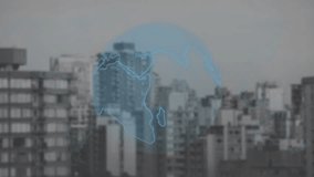 Animation of globe with data processing over cityscape. Global pandemic, finances and digital interface concept digitally generated video. - Powered by Shutterstock - Get 15% off with code: PIKWIZARD15