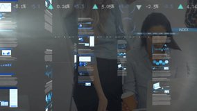 Animation of financial data processing over diverse business people in office. Global business, finance, computing and data processing concept digitally generated video. - Powered by Shutterstock - Get 15% off with code: PIKWIZARD15