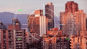 Animation of network of connections with media icons over cityscape. Global business finances and digital interface concept digitally generated video. - Powered by Shutterstock - Get 15% off with code: PIKWIZARD15