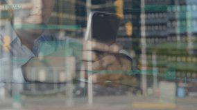 Animation of data processing over caucasian female engineer using smartphone against city traffic. Computer interface and business technology concept - Powered by Shutterstock - Get 15% off with code: PIKWIZARD15