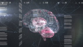 Animation of screens with data processing over spinning globe and human brain icon. Medical research and business technology concept - Powered by Shutterstock - Get 15% off with code: PIKWIZARD15