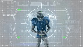 Animation of data processing against african american male rugby player holding a rugby ball. Computer interface and sports technology concept - Powered by Shutterstock - Get 15% off with code: PIKWIZARD15