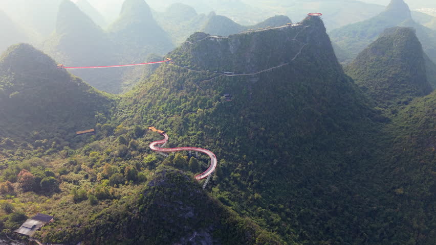 Aerial View of Karst Mountains Near Ruyi Peak (Ruyifeng), Guilin, China
