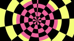 Abstract geometric circle tunnel transition, hypnotic pink and yellow checkerboard loop background. - Powered by Shutterstock - Get 15% off with code: PIKWIZARD15
