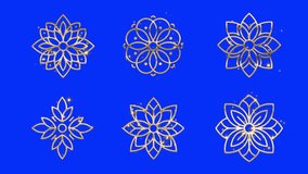Elegant gold decorative elements set with symmetrical flower motifs and radial line art designs suitable for wedding invitations festive branding and motion graphics projects - Powered by Shutterstock - Get 15% off with code: PIKWIZARD15