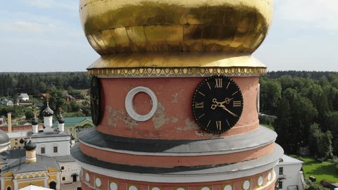 Aerial Flight Alongside Clock Tower Voznesenskaya Davidova