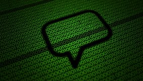 Animated design of green binary code with comment icon, perspective, and camera movement - Powered by Shutterstock - Get 15% off with code: PIKWIZARD15