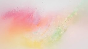 This 4K video features an isolated explosion of multicolored powder paint. The visual documents a kaleidoscope of pink, yellow, blue, and brown particles radiating from a central point. The composition captures the high-speed kinetic movement and fine textures of the dust cloud as it expands against a neutral background, highlighting chromatic dispersion and abstract fluid motion. - Powered by Shutterstock - Get 15% off with code: PIKWIZARD15