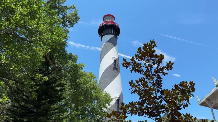 SLOW MOTION SHOT - The St. Augustine Light Station is a privately maintained aid to navigation and an active, working lighthouse in St. Augustine, Florida, USA.