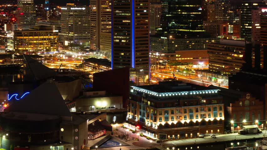 Baltimore sunset to evening timelapse rooftop view