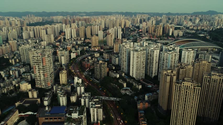 Chongqing city aerial view of urban architecture and residential building in China