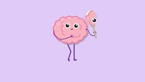 Animated psychology education mascot examining brain reflection in mirror on violet background - Powered by Shutterstock - Get 15% off with code: PIKWIZARD15