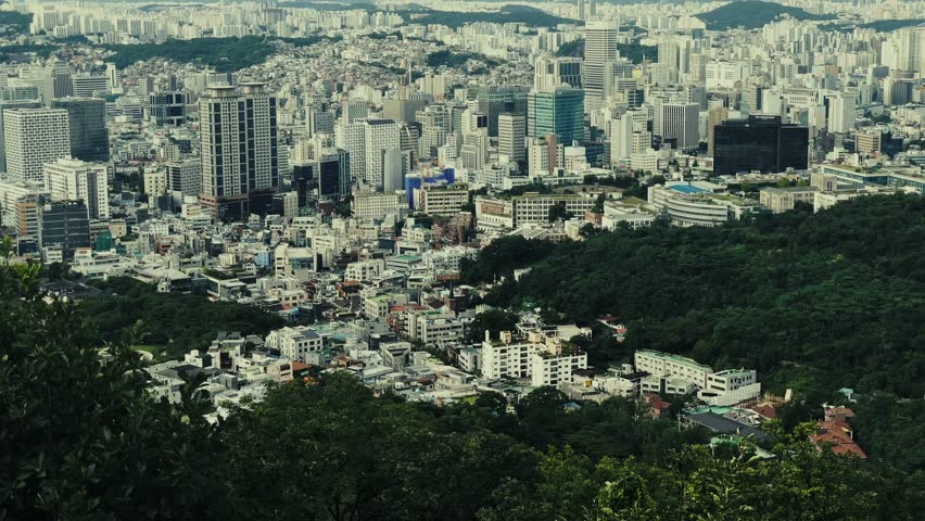 Mountain top view of urban city skyline of Seoul in South Korea, Asia.