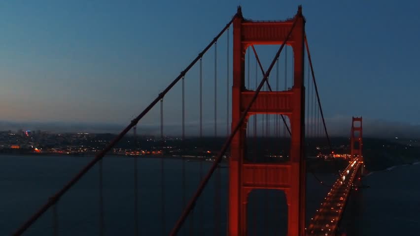 Golden Gate Bridge aerial view at night as the famous landmark in San Francisco USA
