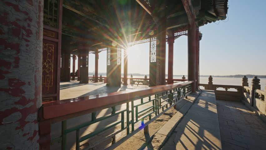 Beijing, China - 6th January 2026 - Sunrise through the frame, the beauty of Summer Palace Yuzaoxuan