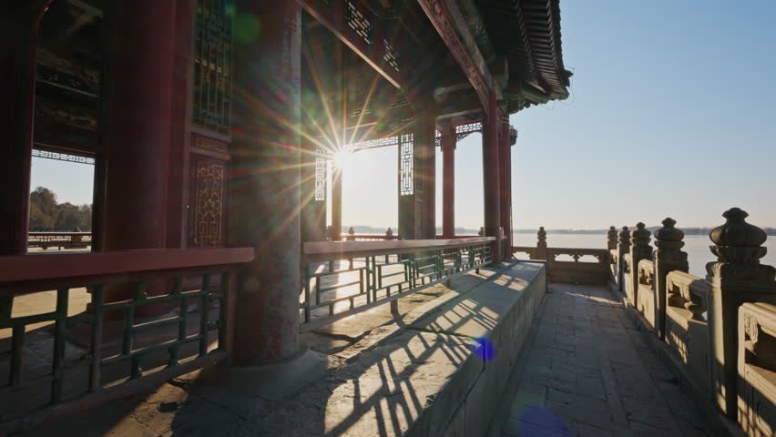 Beijing, China - 6th January 2026 - Sunrise through the frame, the beauty of Summer Palace Yuzaoxuan
