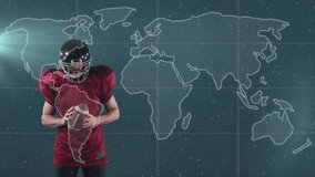 Data processing over world map against caucasian male rugby player on blue background. medical research and sports technology concept - Powered by Shutterstock - Get 15% off with code: PIKWIZARD15