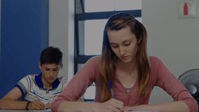 Animation of mathematical equations over businesswoman using laptop. Global business digital interface technology and networking concept digitally generated video. - Powered by Shutterstock - Get 15% off with code: PIKWIZARD15