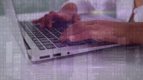 Binary coding data processing against mid section of man using laptop. Global data processing technology and connections concept digitally generated video. - Powered by Shutterstock - Get 15% off with code: PIKWIZARD15