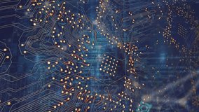 Animation of integrated circuit over connections and data on navy background. Global network, connections, data processing and technology concept digitally generated video. - Powered by Shutterstock - Get 15% off with code: PIKWIZARD15