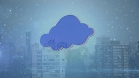 Animation of digital clouds, numbers, tech icons, dots and cityscape. Cloud computing, data processing, network and technology concept digitally generated video. - Powered by Shutterstock - Get 15% off with code: PIKWIZARD15