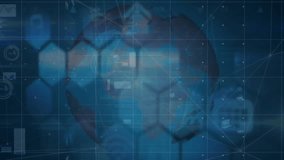 Animation of network of connections and data processing over globe. Global connections, computing and digital interface concept digitally generated video. - Powered by Shutterstock - Get 15% off with code: PIKWIZARD15