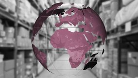 Animation of globe over boxes in warehouse. Global shipping, delivery and digital interface concept digitally generated video. - Powered by Shutterstock - Get 15% off with code: PIKWIZARD15