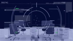 Animation of glitch effect and scope scanning over data processing against empty office. Computer interface and business technology concept - Powered by Shutterstock - Get 15% off with code: PIKWIZARD15