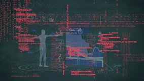 Animation of neon round scanner, data processing and mathematical equations on grey background. Computer interface and business technology concept - Powered by Shutterstock - Get 15% off with code: PIKWIZARD15