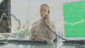 Animation of financial data processing over caucasian businesswoman using computer. Global business, finance, computing and data processing concept digitally generated video. - Powered by Shutterstock - Get 15% off with code: PIKWIZARD15