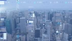 Animation of financial data processing over cityscape. Global business, finances, computing and data processing concept digitally generated video. - Powered by Shutterstock - Get 15% off with code: PIKWIZARD15