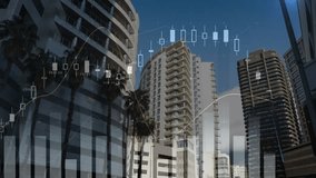 Animation of financial data processing over cityscape. global business, data processing and digital interface concept digitally generated video. - Powered by Shutterstock - Get 15% off with code: PIKWIZARD15
