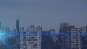 Animation of numbers changing and data processing over cityscape. global computing, data processing and digital interface concept digitally generated video. - Powered by Shutterstock - Get 15% off with code: PIKWIZARD15