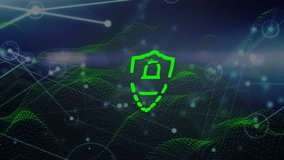 Security padlock icon, network of connections and green digital waves against blue background. Global networking and technology concept - Powered by Shutterstock - Get 15% off with code: PIKWIZARD15