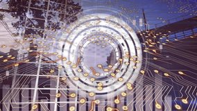Animation of integrated circuit and processing circle and graph over construction site. Data processing, network and technology concept digitally generated video. - Powered by Shutterstock - Get 15% off with code: PIKWIZARD15