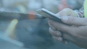 Animation of hands of caucasian man using smartphone over seascape. Communication, network and technology concept digitally generated video. - Powered by Shutterstock - Get 15% off with code: PIKWIZARD15