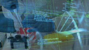 Animation of dna strands and data processing over caucasian female scientist. Global science, computing and digital interface concept digitally generated video. - Powered by Shutterstock - Get 15% off with code: PIKWIZARD15