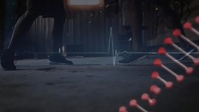 Animation of cardiograph and dna strand over diverse people boxing. Global sport, computing and digital interface concept digitally generated video. - Powered by Shutterstock - Get 15% off with code: PIKWIZARD15