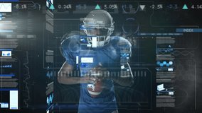 Animation of data processing over african american male rugby player holding rugby ball. Sports and technology concept - Powered by Shutterstock - Get 15% off with code: PIKWIZARD15