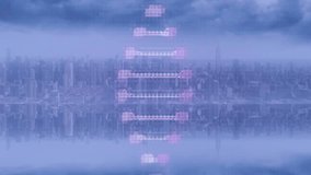 Animation of dna structure spinning over aerial view of cityscape. Medical research and business technology concept - Powered by Shutterstock - Get 15% off with code: PIKWIZARD15