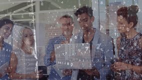 Animation of data processing over business people using electronic devices. Global business, finance, computing and data processing concept digitally generated video. - Powered by Shutterstock - Get 15% off with code: PIKWIZARD15