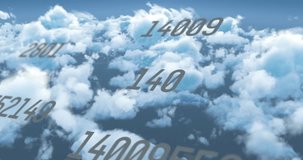 Animation of numbers data processing over clouds. Global cloud computing, business, finance, computing and data processing concept digitally generated video. - Powered by Shutterstock - Get 15% off with code: PIKWIZARD15
