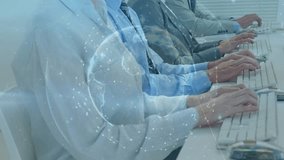 Animation of data processing over diverse business people using computers. global business and digital interface concept digitally generated video. - Powered by Shutterstock - Get 15% off with code: PIKWIZARD15