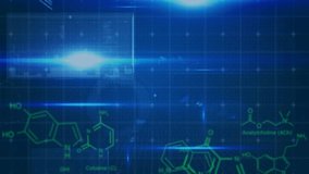 Animation of data processing and chemical formula on blue background. global finances, computing and digital interface concept digitally generated video. - Powered by Shutterstock - Get 15% off with code: PIKWIZARD15