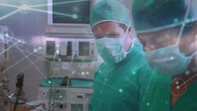 Network of connections against caucasian male surgeon performing operation in operation theatre. healthcare and medical technology concept - Powered by Shutterstock - Get 15% off with code: PIKWIZARD15