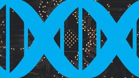 Animation of dna strand over computer circuit board on black background. Global technology, computing and digital interface concept digitally generated video. - Powered by Shutterstock - Get 15% off with code: PIKWIZARD15