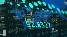 Animation of statistics and financial data processing over world map. Global finance data processing and digital interface concept digitally generated video. - Powered by Shutterstock - Get 15% off with code: PIKWIZARD15