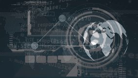 Animation of data processing and world map with scope scanning on black background. Global business, computing and digital interface concept digitally generated video. - Powered by Shutterstock - Get 15% off with code: PIKWIZARD15